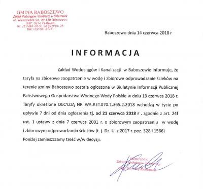 Informacja-Taryfy Opłat