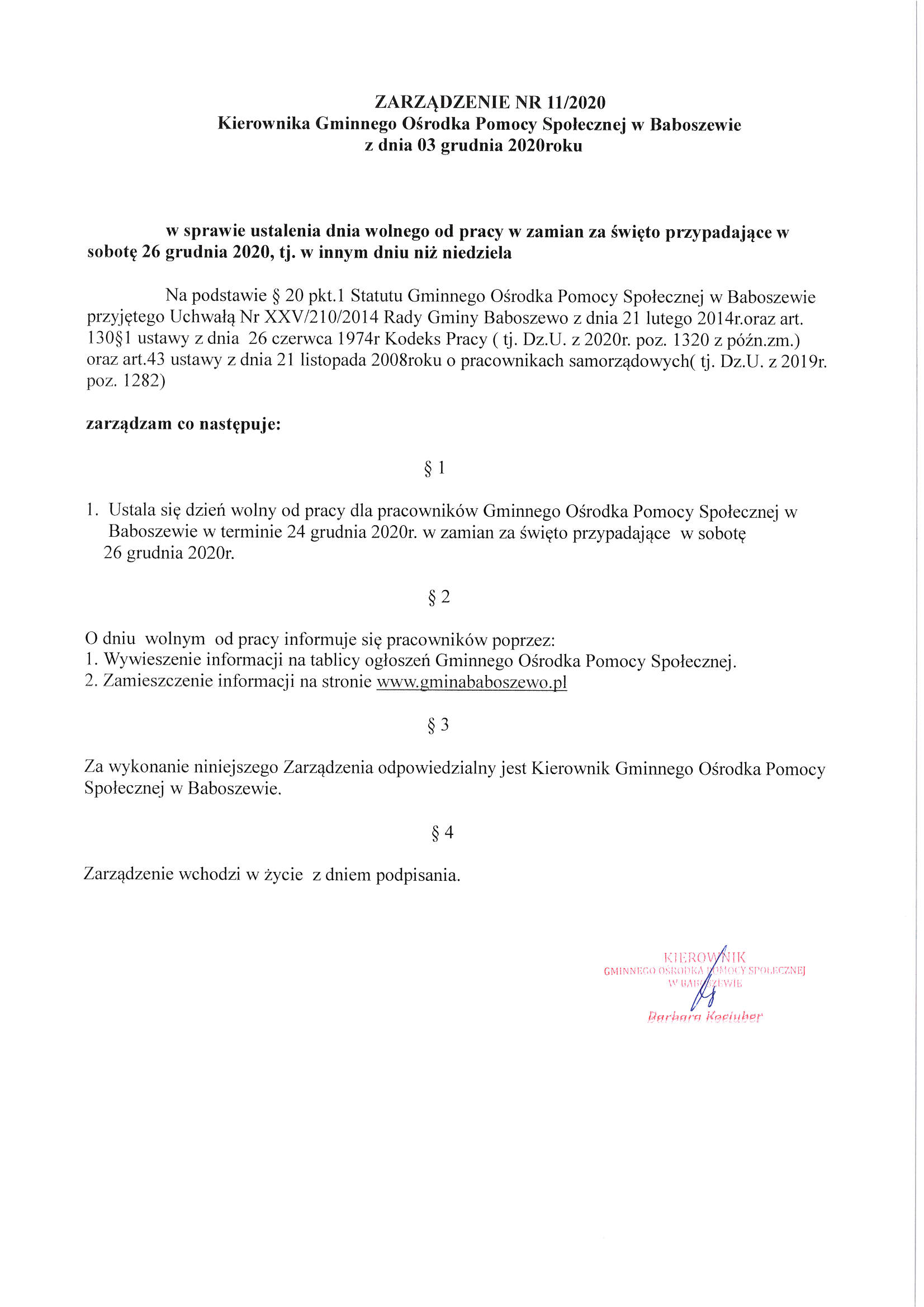 Zarządzenie nr 11