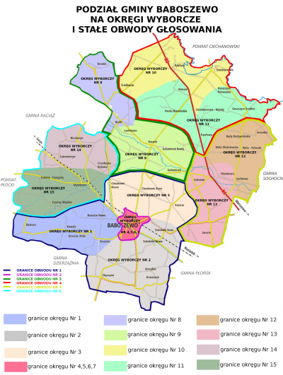 Schemat graficzny podziału Gminy Baboszewo na okręgi wyborcze i stałe obwody głosowania