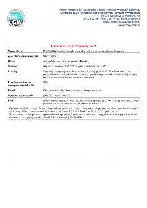 Ostrzeżenie meteorologiczne Nr 9