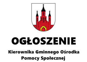 Na środku znajduję się logo Gminy Baboszewo a pod nim czarną czcionką napis Ogłoszenie Kierownika Gminnego Ośrodka Pomocy...