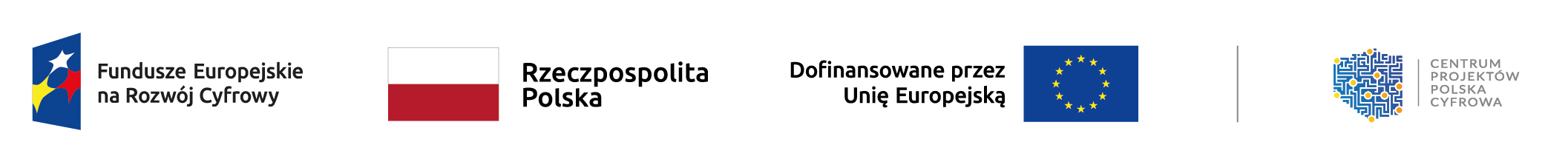 Logotypy fundusze europejskie, Rzeczpospolita Polska, Dofinansowanie z Unii, Centrum Polska Cyfrowa