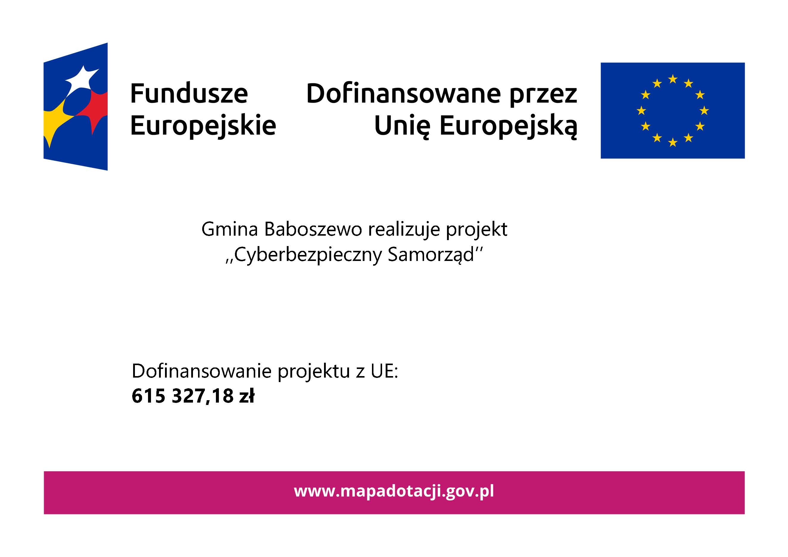 Plakat informujący o dofinansowaniu projektu Cyberbezpieczny Samorząd