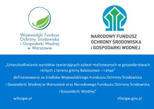 „Unieszkodliwianie wyrobów zawierających azbest realizowanych w gospodarstwach rolnych z terenu gminy Baboszewo – I etap”
