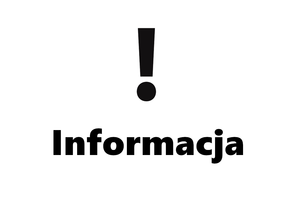 Na białym tle znajduję się czarny wykrzyknik a pod nim czarno czcionką napisane jest informacja